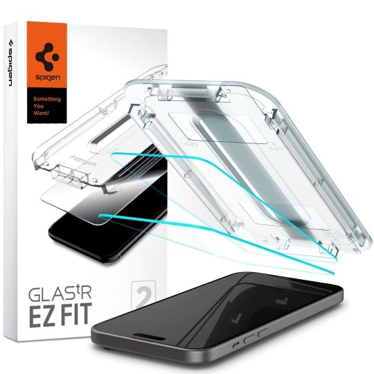 iPhone 15 Plus Spigen EZ Fit Glas.tR Screen Protection 2. Pcs - Case Friendly - Transparent