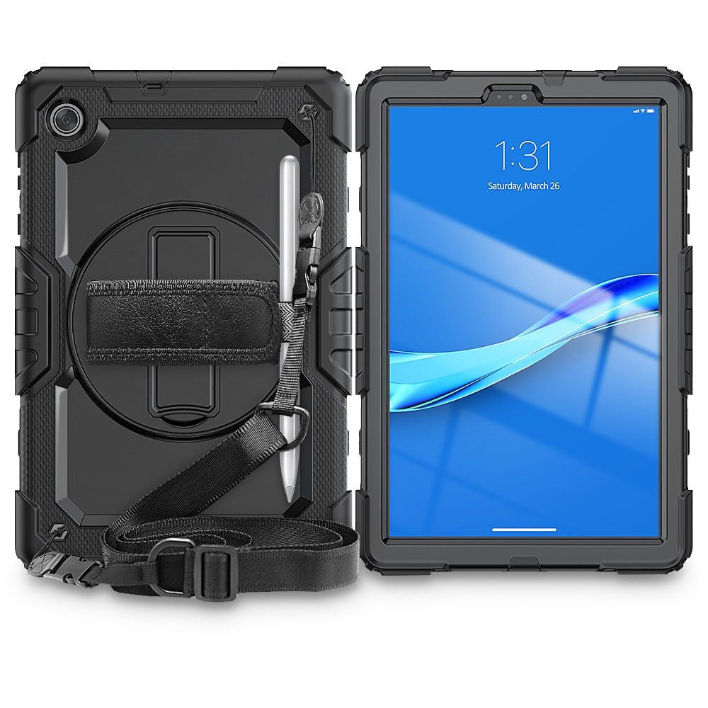 Lenovo Tab M10 FHD Plus 10.3" (TB-X606) Tech-Protect Solid360 Tough Case w. Protective Film, Hand Holder & Shoulder Strap - Black