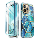 iPhone 14 Pro Max i-Blason Cosmo Marble Case w. Screen Protector - Ocean Blue