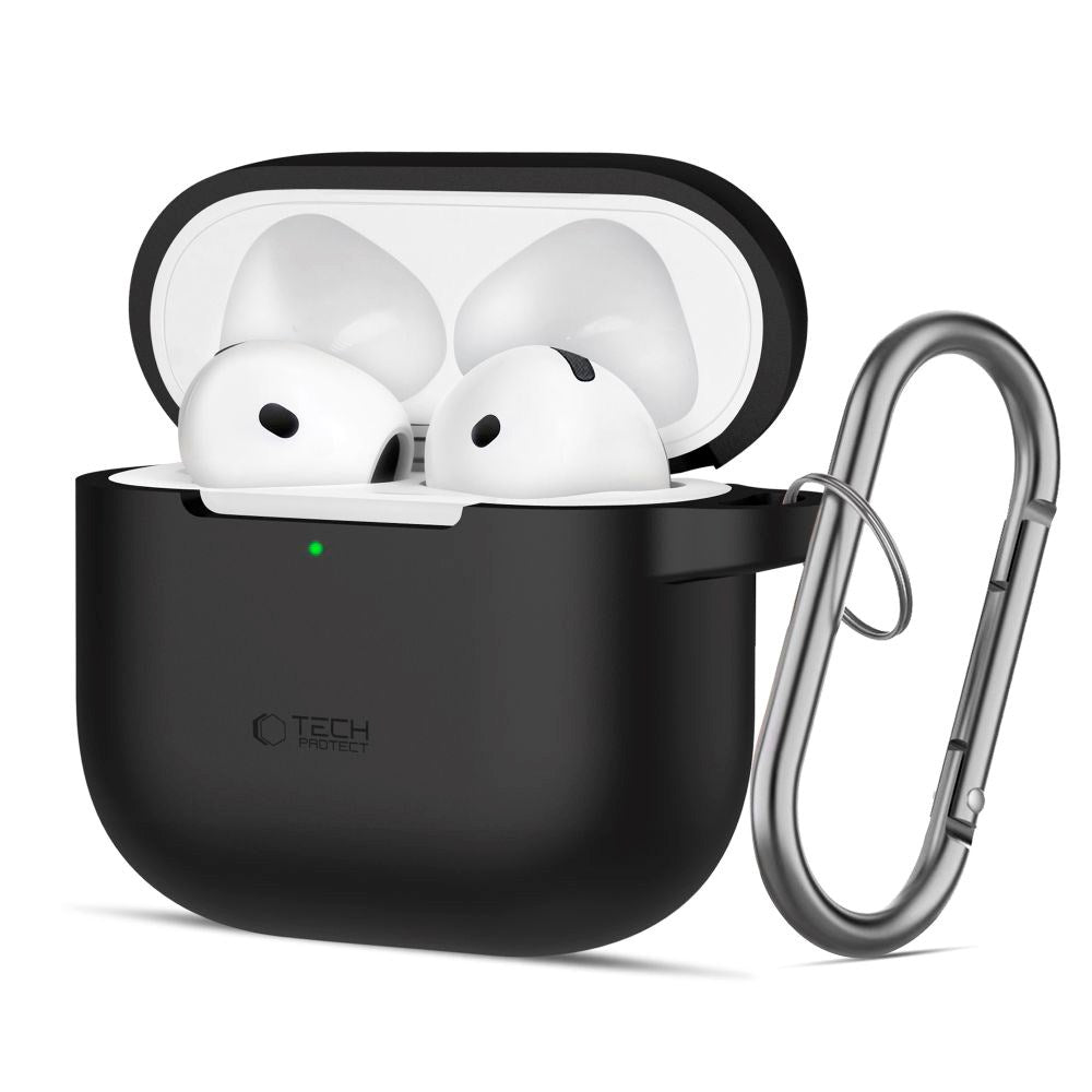 Tech-Protect Apple AirPods 4 Silicone Case with Carabiner Hook - Black