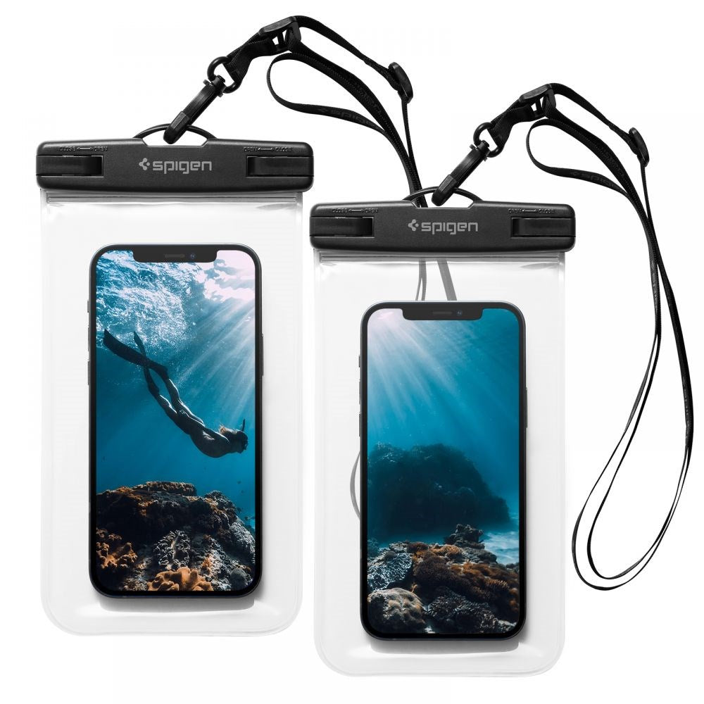 Spigen A601 Universal Waterproof Case Pouch - 2 Pack - Black / Transparent (Max. Phone: 163 x 90mm)