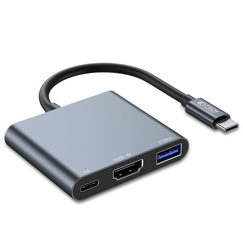 Tech-Protect 3-in-1 USB-C Multiport V1 Hub - USB-A / USB-C / HDMI - Grey