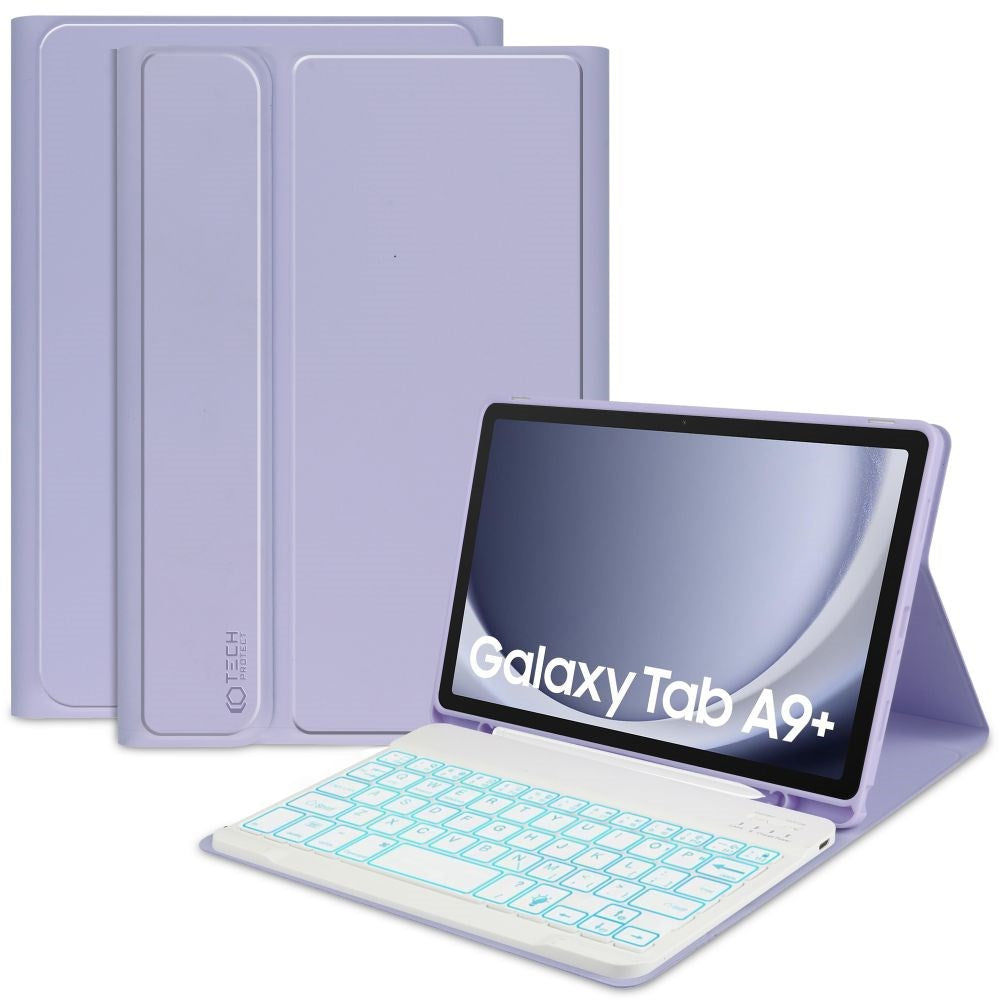 Samsung Galaxy Tab A9+ (Plus) Tech-Protect Keyboard Case With Pencil Holder - English Layout - Purple