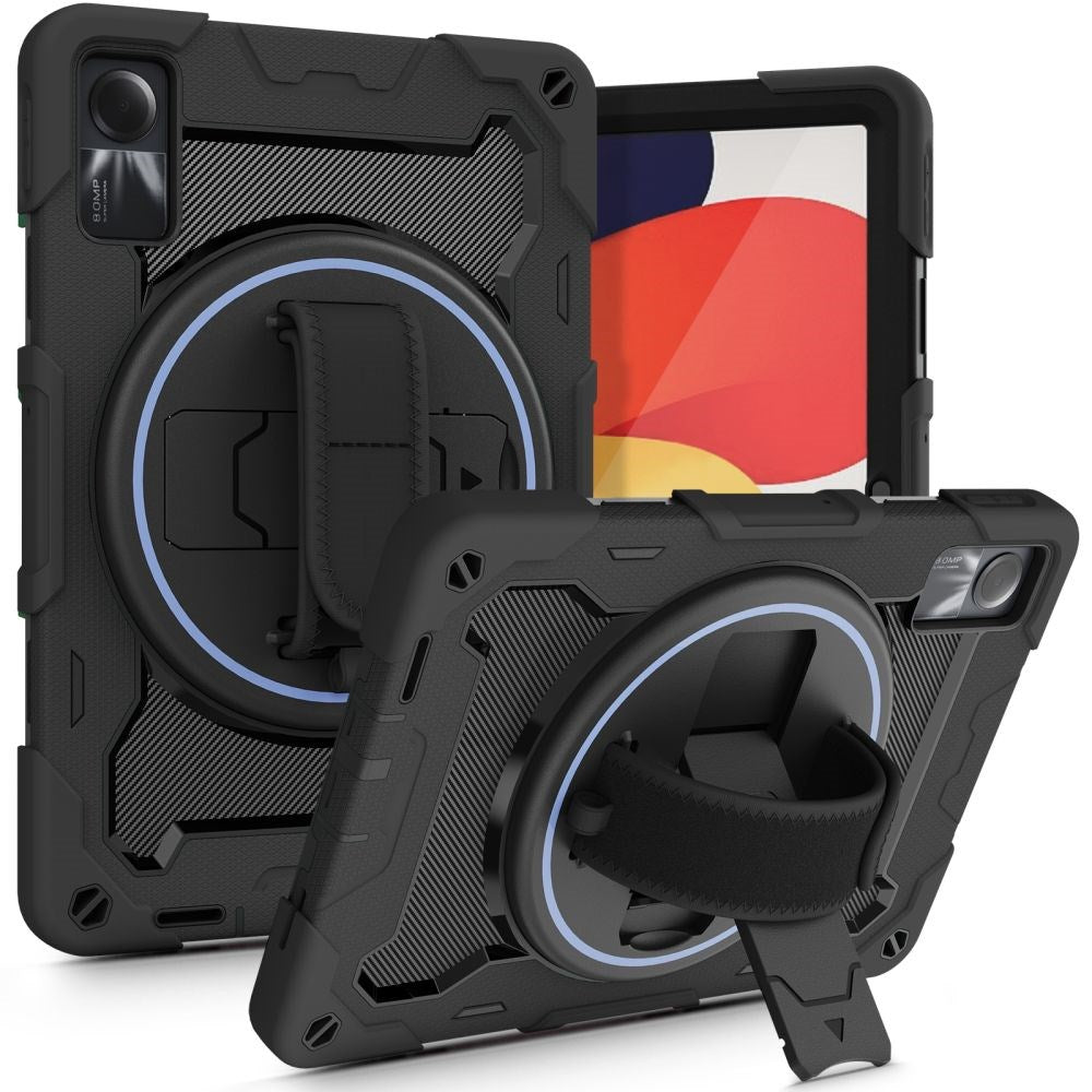 Xiaomi Redmi Pad SE Tech-Protect Solid360 Tough Case w. Protective Film, Hand Holder & Shoulder Strap - Black