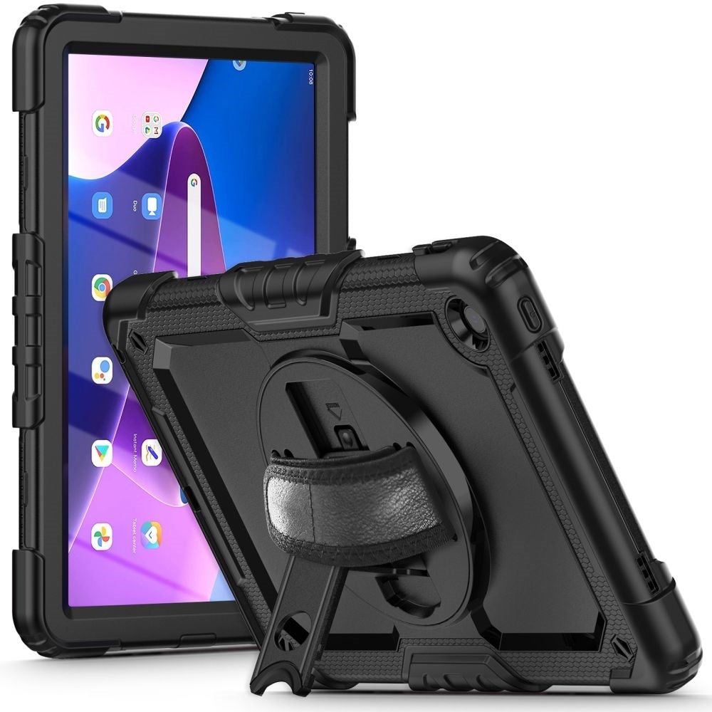 Lenovo Tab M10 Plus (3. Gen) 10.6" (TB-125F/128F) Tech-Protect Solid360 Tough Case w. Protective Film, Hand Holder & Shoulder Strap - Black