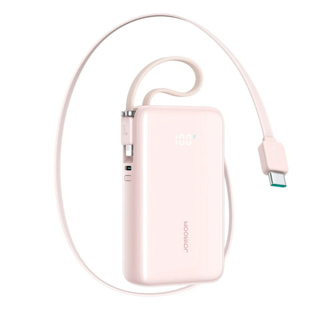 Joyroom JR-PR2L 35W PowerBank with Retractable USB-C Cable & Built-in Lightning Cable - 10.000mAh - Pink