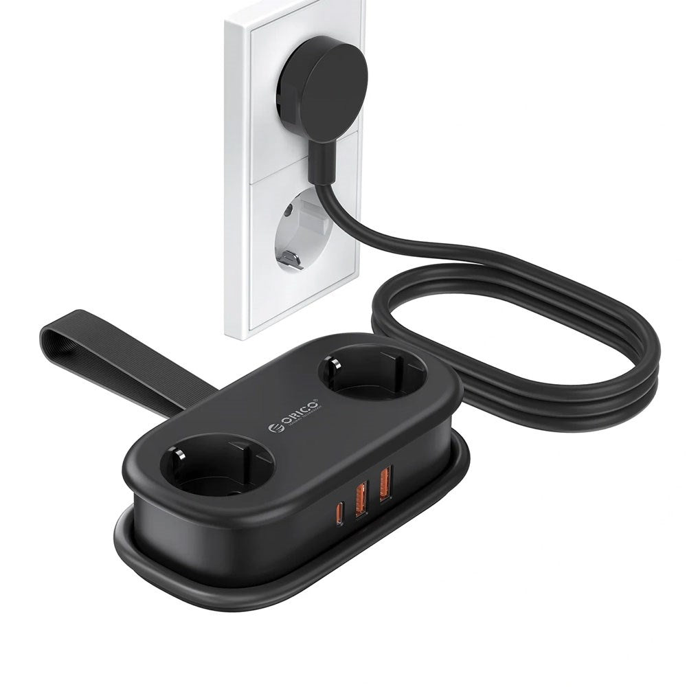 ORICO 20W 5-in-1 Power Strip with 2 x Schuko 2 x USB-A 1 x USB-C - Black