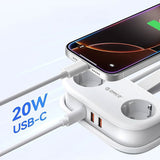 ORICO 20W 5-in-1 Power Strip with 2 x Schuko 2 x USB-A 1 x USB-C - White