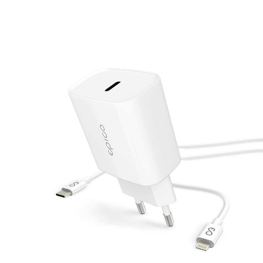 Epico Wall Charger PD 20W w. USB-C to Lightning Kabel - White