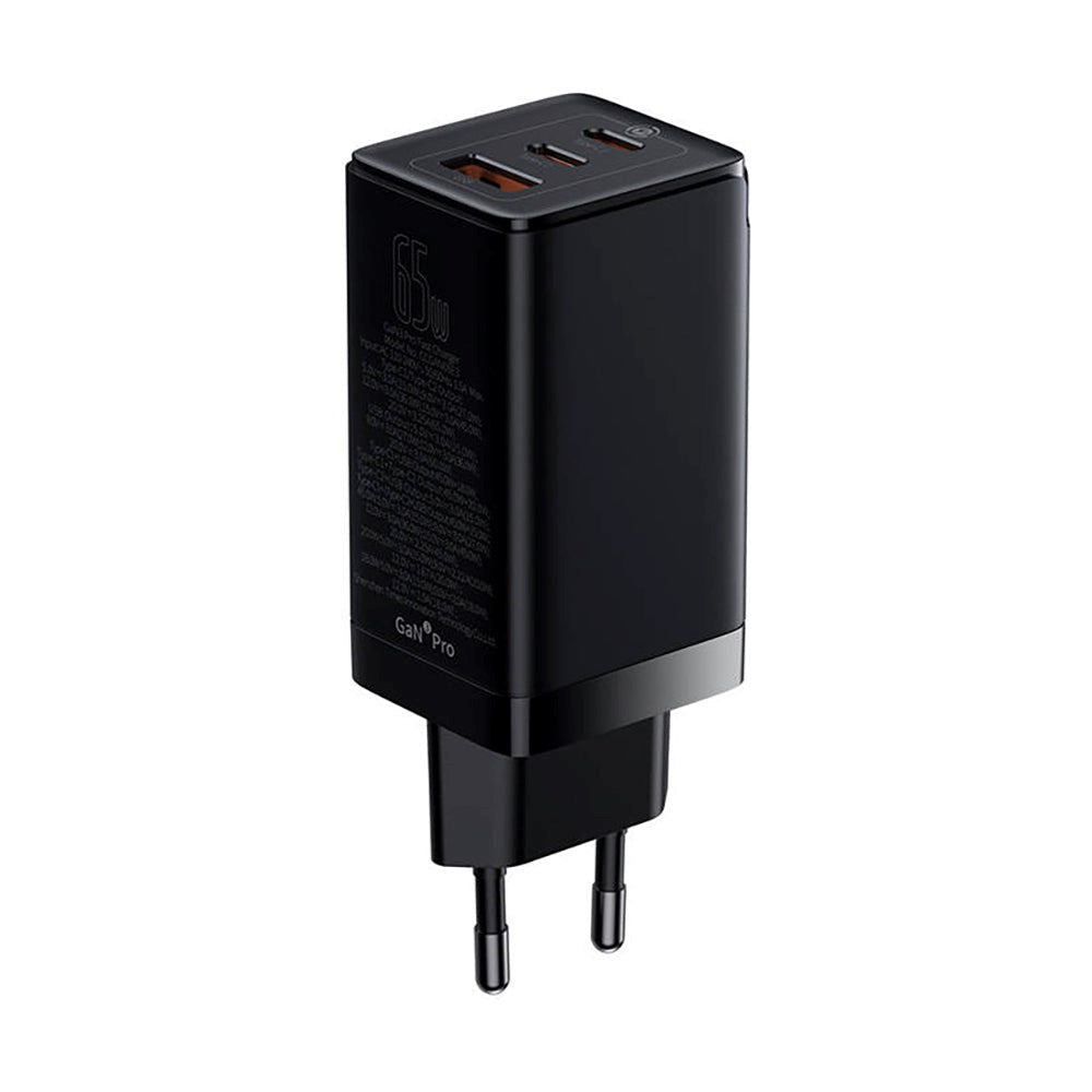 Baseus Wall Charger 65W GaN3 Pro 2x USB-C & 1x USB-A - Black