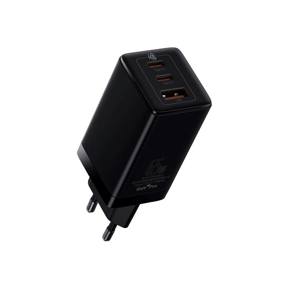 Baseus Wall Charger 65W GaN3 Pro 2x USB-C & 1x USB-A - Black