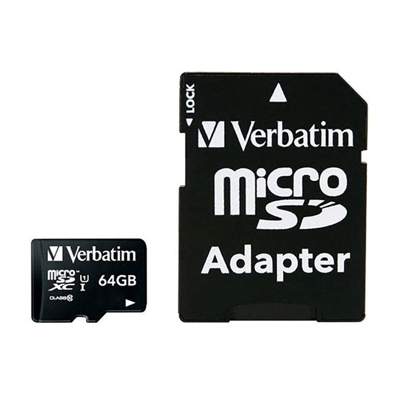 Verbatim Premium microSDHC Class 10 Memory Card w. 64GB & Camera Adaptor