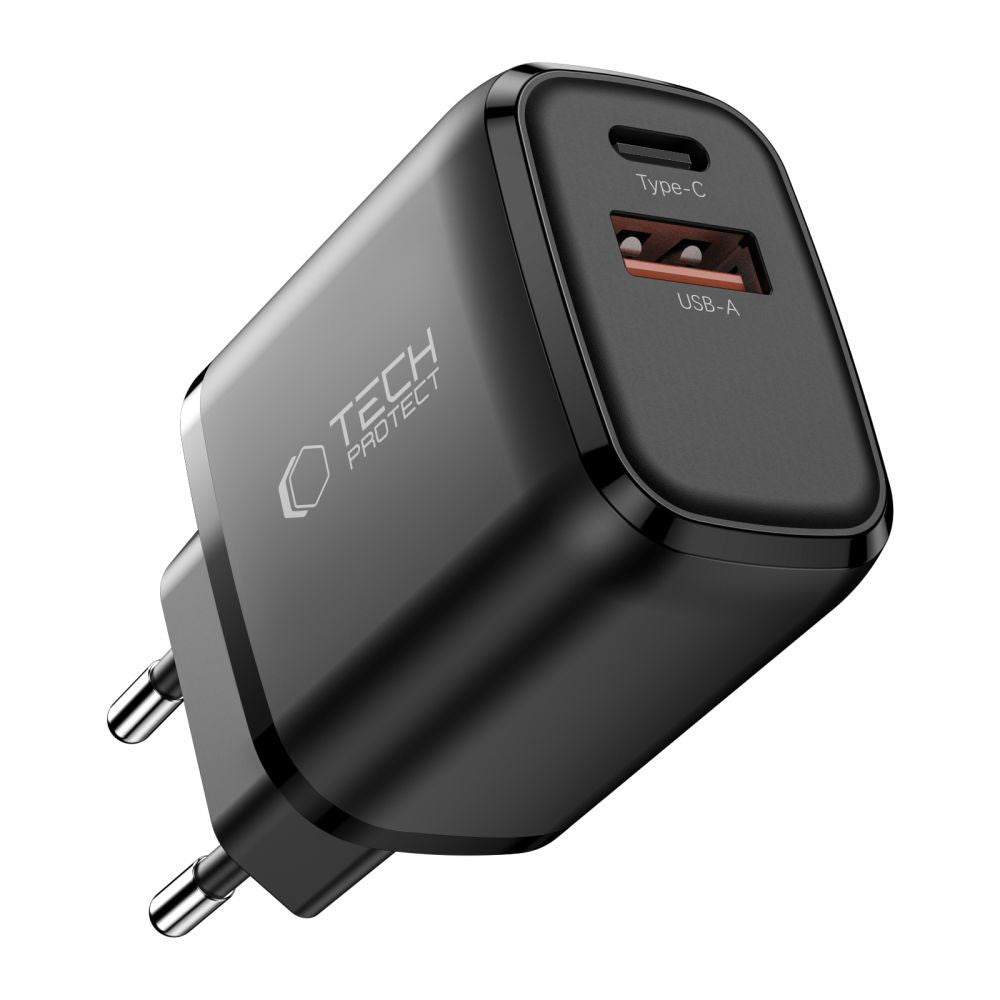 Tech-Protect 65W Wall Charger w. 1x USB-C & 1x USB-A - Black