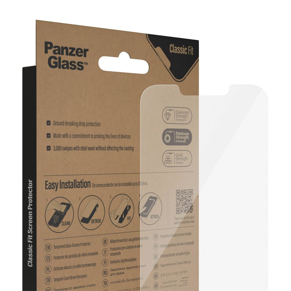 iPhone 14 / 13 / 13 Pro PanzerGlass AntiBacterial Classic Fit Screen Protector - Platinum Strength - Transparent