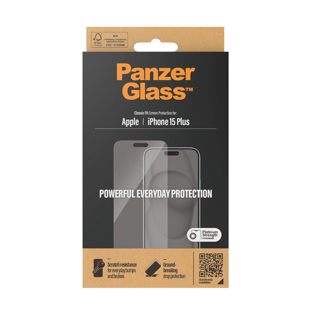 iPhone 15 Plus PanzerGlass Classic Fit Screen Protector - Platinum Strength - Transparent