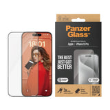 iPhone 15 Pro PanzerGlass Ultra Wide Fit Screen Protector w. EasyAligner - Diamond Strength - Transparent / Black Edge