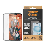 iPhone 15 Plus PanzerGlass Ultra Wide Fit Screen Protector w. EasyAligner - Diamond Strength - Transparent / Black Edge