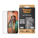 iPhone 15 Pro Max PanzerGlass Ultra Wide Fit Screen Protector w. EasyAligner - Diamond Strength - Transparent / Black Edge