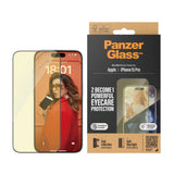 iPhone 15 Pro PanzerGlass Ultra Wide Fit Screen Protector w. EasyAligner - Anti-Reflective - Anti-Blue Light - Diamond Strength - Transparent / Black Edge