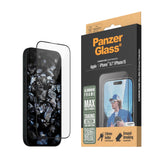 iPhone 16 PanzerGlass Ultra Wide Fit Screen Protector w. EasyAligner - Aluminum Frame - Diamond Strength - Transparent / Black Edge