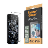 iPhone 16 Pro PanzerGlass Ultra Wide Fit Screen Protector w. EasyAligner - Aluminum Frame - Diamond Strength - Transparent / Black Edge