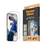 iPhone 16 Pro PanzerGlass Ultra Wide Fit Screen Protector w. EasyAligner - Diamond Strength - Transparent / Black Edge