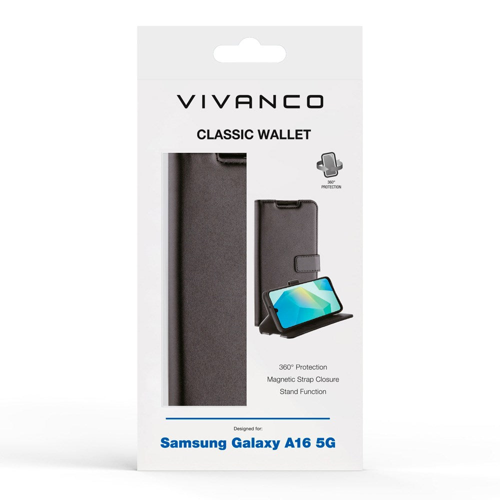 Samsung Galaxy A16 - Vivanco Classic Wallet Flip Case with Purse - Black