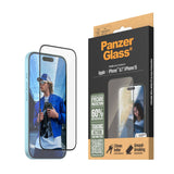 iPhone 16 PanzerGlass Ultra Wide Fit Screen Protector w. EasyAligner - EyeCare - Diamond Strength - Transparent / Black Edge