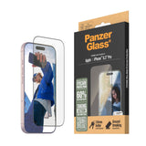 iPhone 16 Pro PanzerGlass Ultra Wide Fit Screen Protector w. EasyAligner - EyeCare - Diamond Strength - Transparent / Black Edge