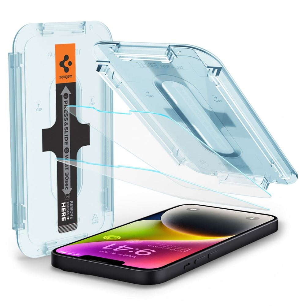 iPhone 14 / 13 / 13 Pro Spigen EZ Fit Glas.tR Screen Protection 2. Pcs - Case Friendly - Transparent