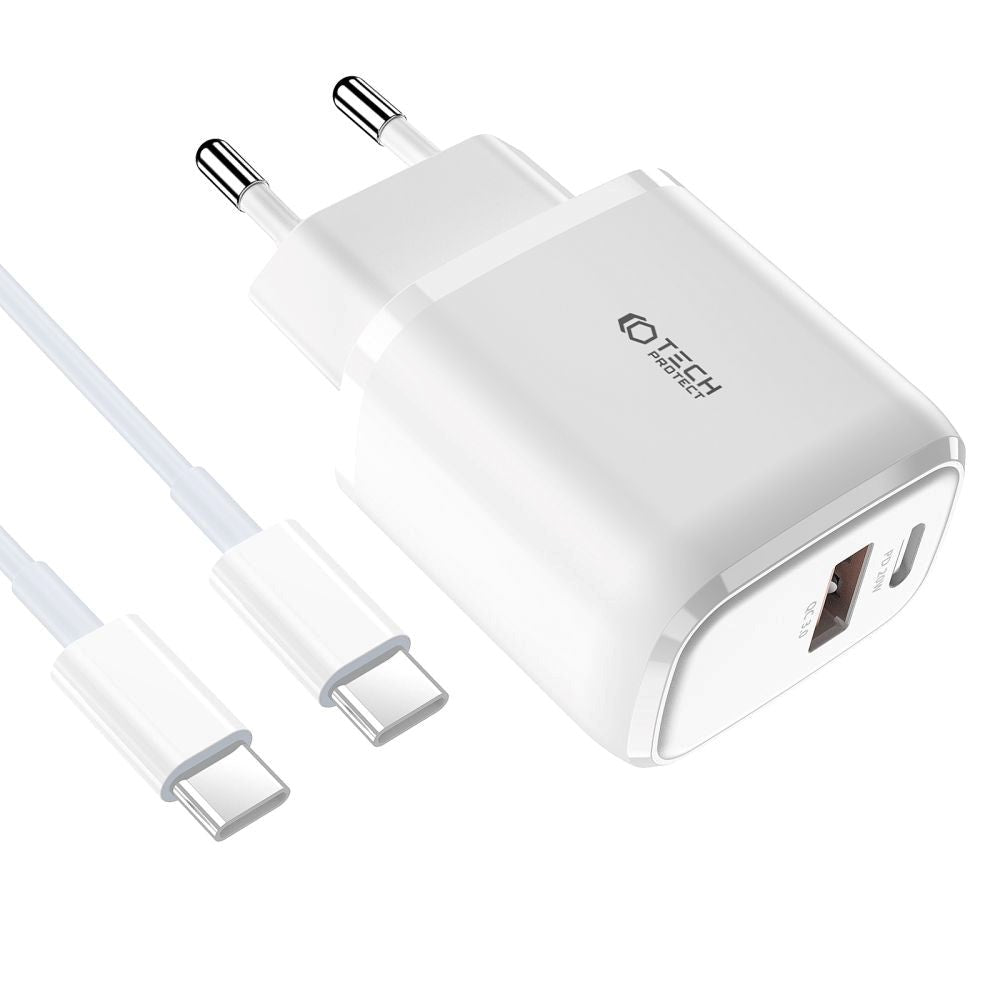 Tect-Protect Network 20W Wall charger with 1 x USB-C & 1 x USB-A - Power Delivery - White