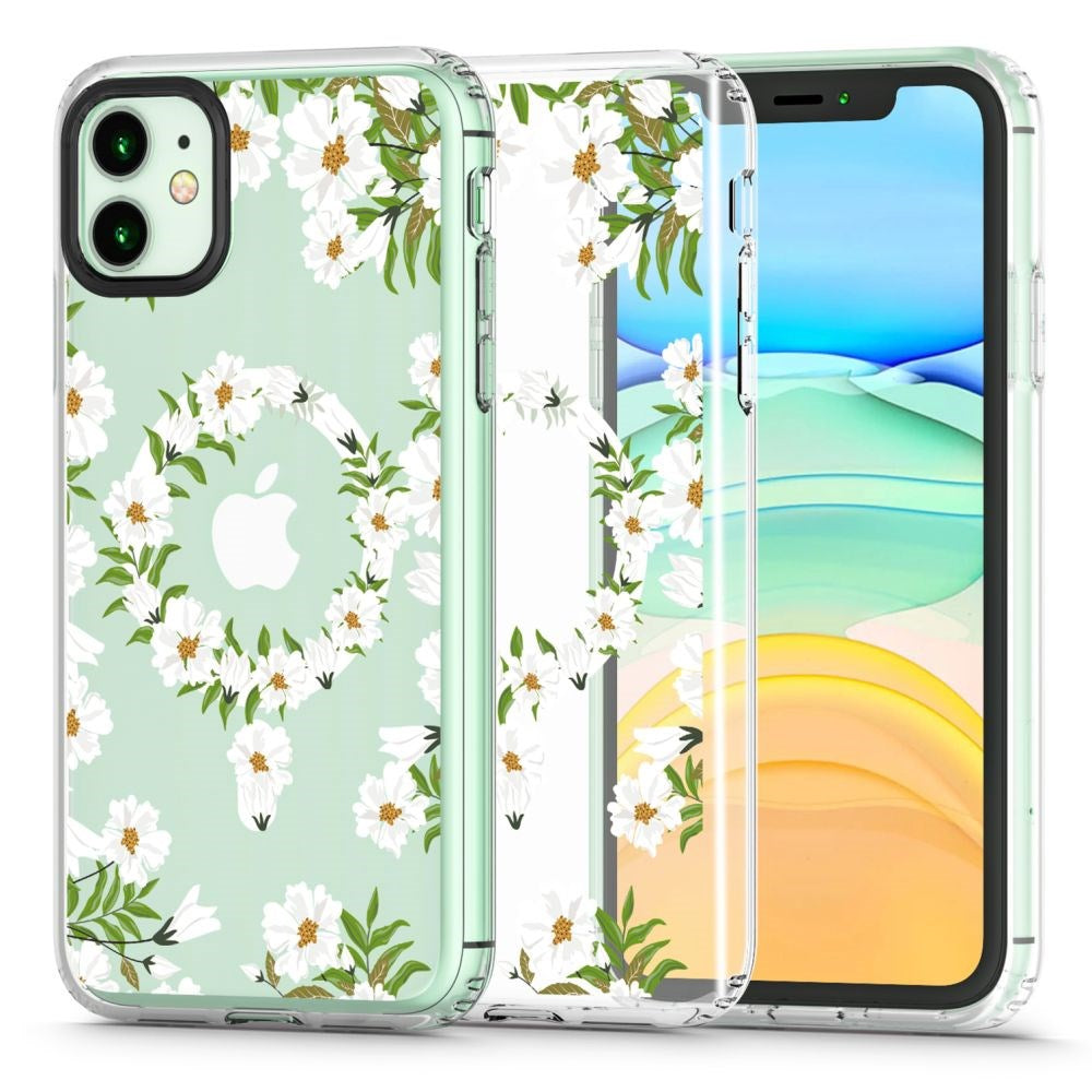 iPhone 11 Tech-Protect MagMood Case  - MagSafe Compatible - White Daisy