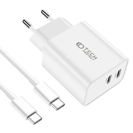 Tech-Protect Network 35W Wall charger with 2 x USB-C & USB-C Cable - White