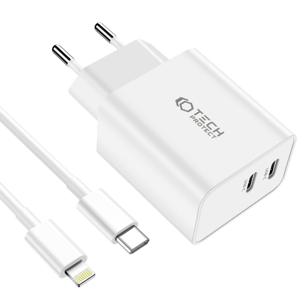 Tech-Protect Network 35W Wall charger with 2 x USB-C & Lightning Cable - White