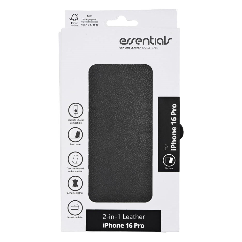 iPhone 16 Pro Essentials 2-in-1 Leather Flip Case - MagSafe Compatible - Balck