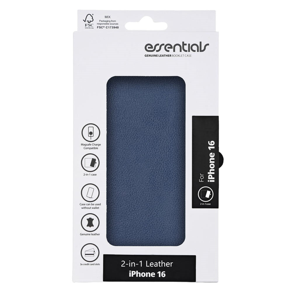iPhone 16 Essentials 2-in-1 Leather Flip Case - MagSafe Compatible - Blue