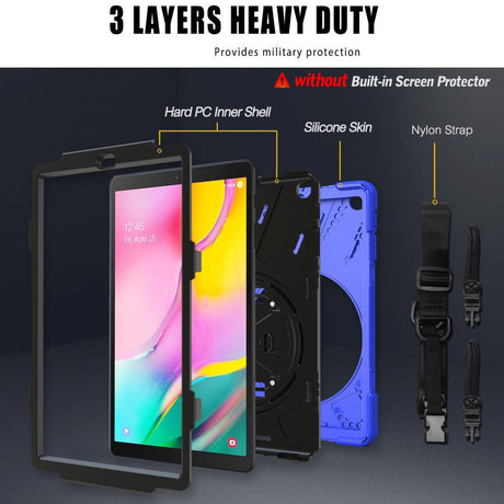 Samsung Galaxy Tab A 10.1 (2019) Tough Case w. Hand Holder & Shoulder Strap - Blue