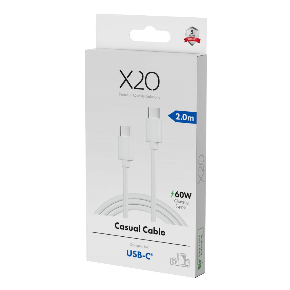X2O Basic 60W USB-C to USB-C Cable - 2m - White