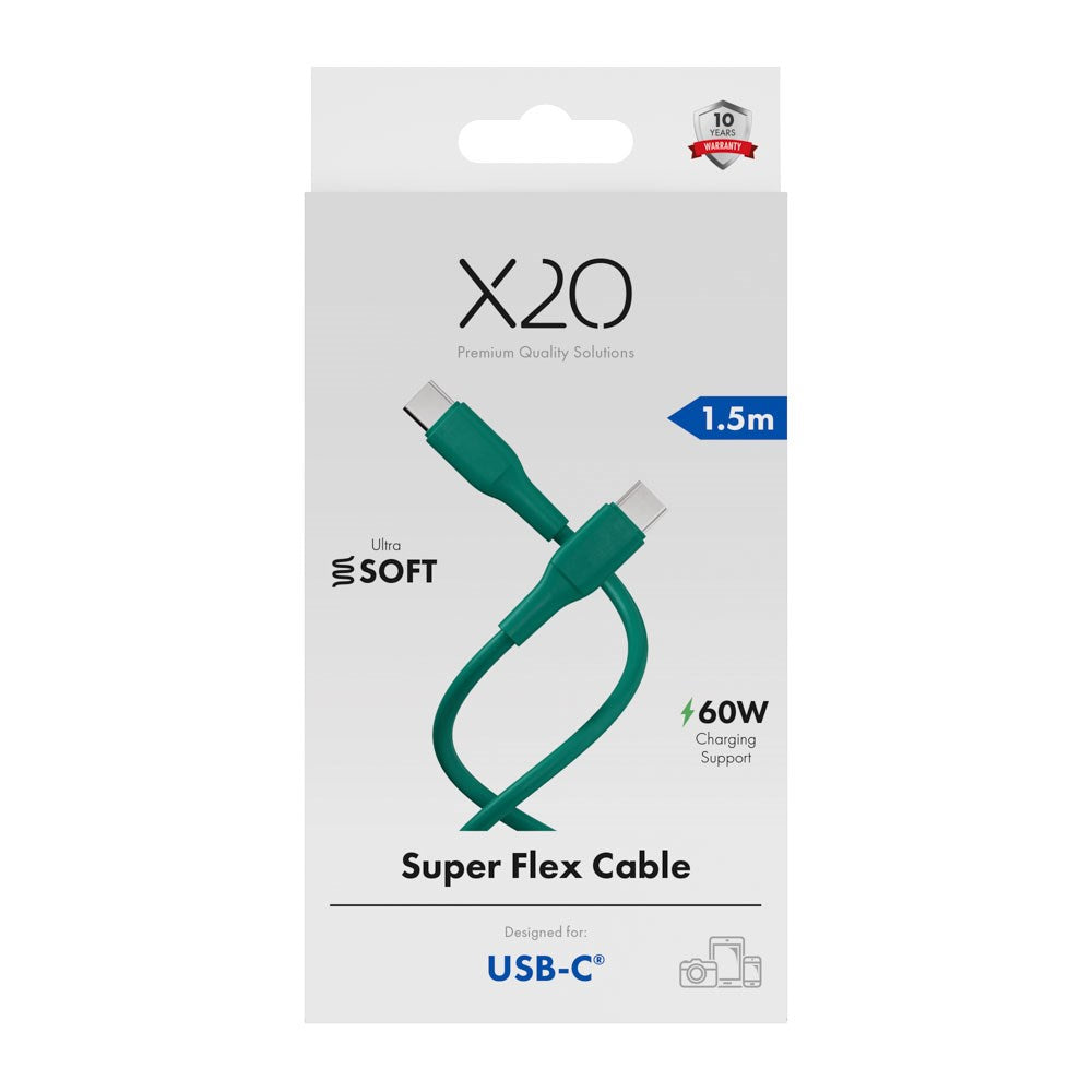 X2O Superflex 60W USB-C to USB-C Cable - 1.5m - Green