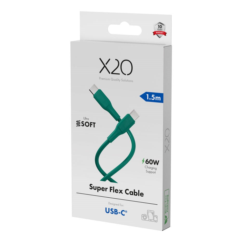 X2O Superflex 60W USB-C to USB-C Cable - 1.5m - Green