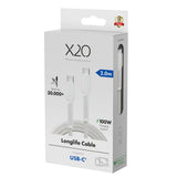 X2O Longlife 100W USB-C to USB-C Cable - 2m - White