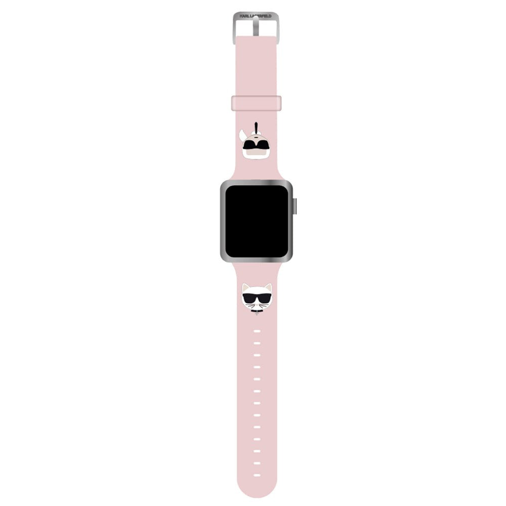 Apple Watch (38/40/SE/41MM) Karl Lagerfeld Silicone Strap - Karl & Choupette's Head - Pink