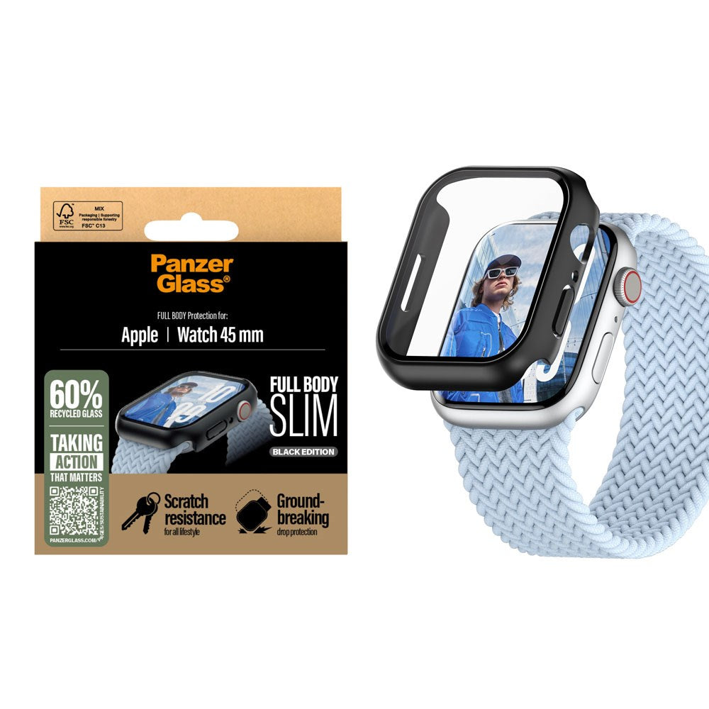 PanzerGlass Apple Watch 9/8/7 (45mm) Snappie Full Body Slim Case with Built-in Screen Protector - Black
