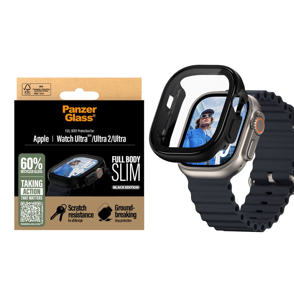 PanzerGlass Apple Watch Ultra 1/2 (49mm) Snappie Full Body Slim Case with Built-in Screen Protector - Black