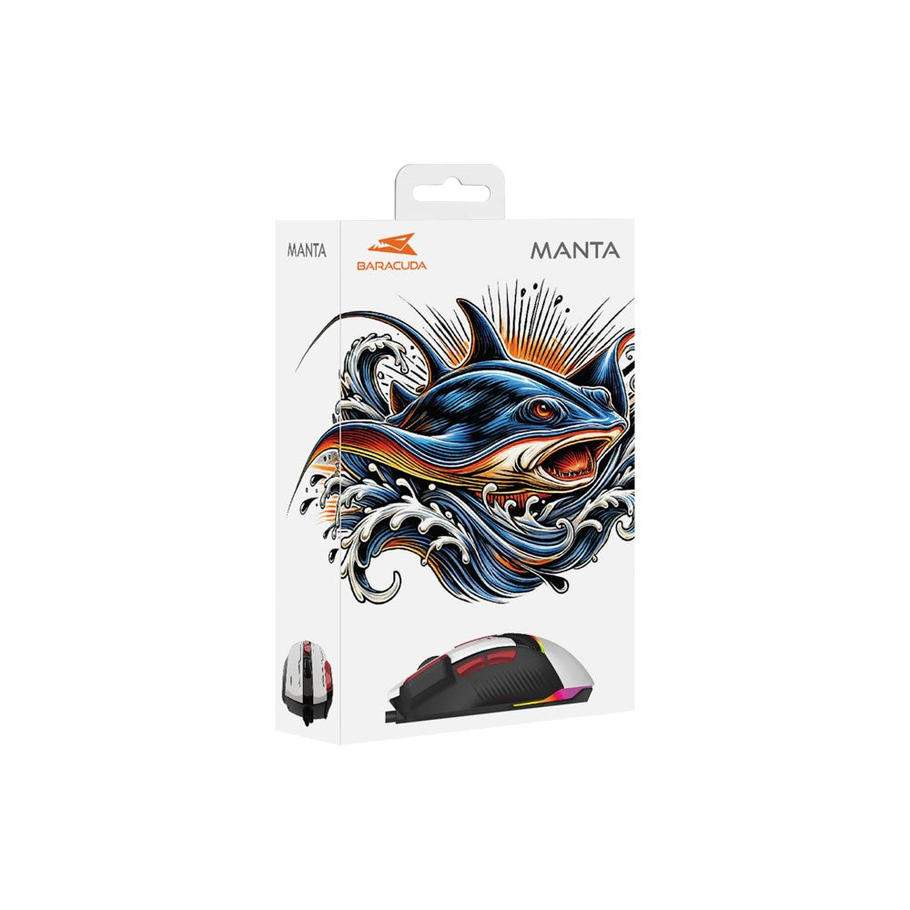 Baracuda MANTA Gaming Mouse - 8D / 12800 DPI - White