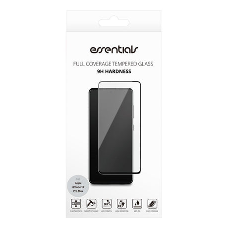 iPhone 12 Pro Max Essentials Tempered Glass Screen Protector – Transparent / Black Edge