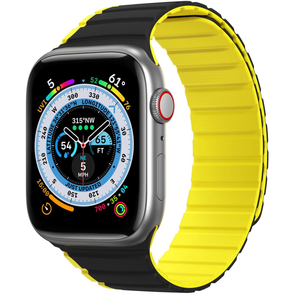 Apple Watch (42/44/SE/45/46/49mm) Dux Ducis LD-Series Magnetic Silicone Strap - Black / Yellow