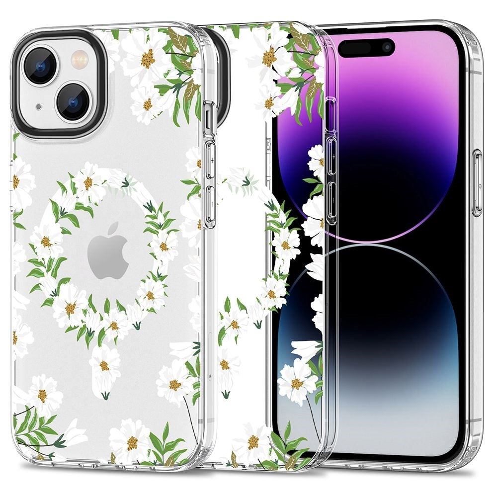 iPhone 15 Tech-Protect MagMood Case  - MagSafe Compatible - White Daisy