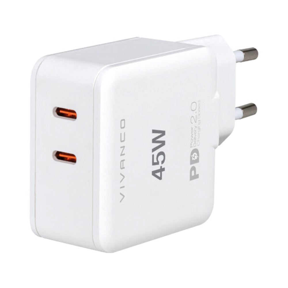 Vivanco 45W Super Fast Dual Charge Wall Charger USB-C - PD (Power Delivery) - White