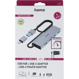 HAMA USB-A Hub with USB-C Adapter – Grey